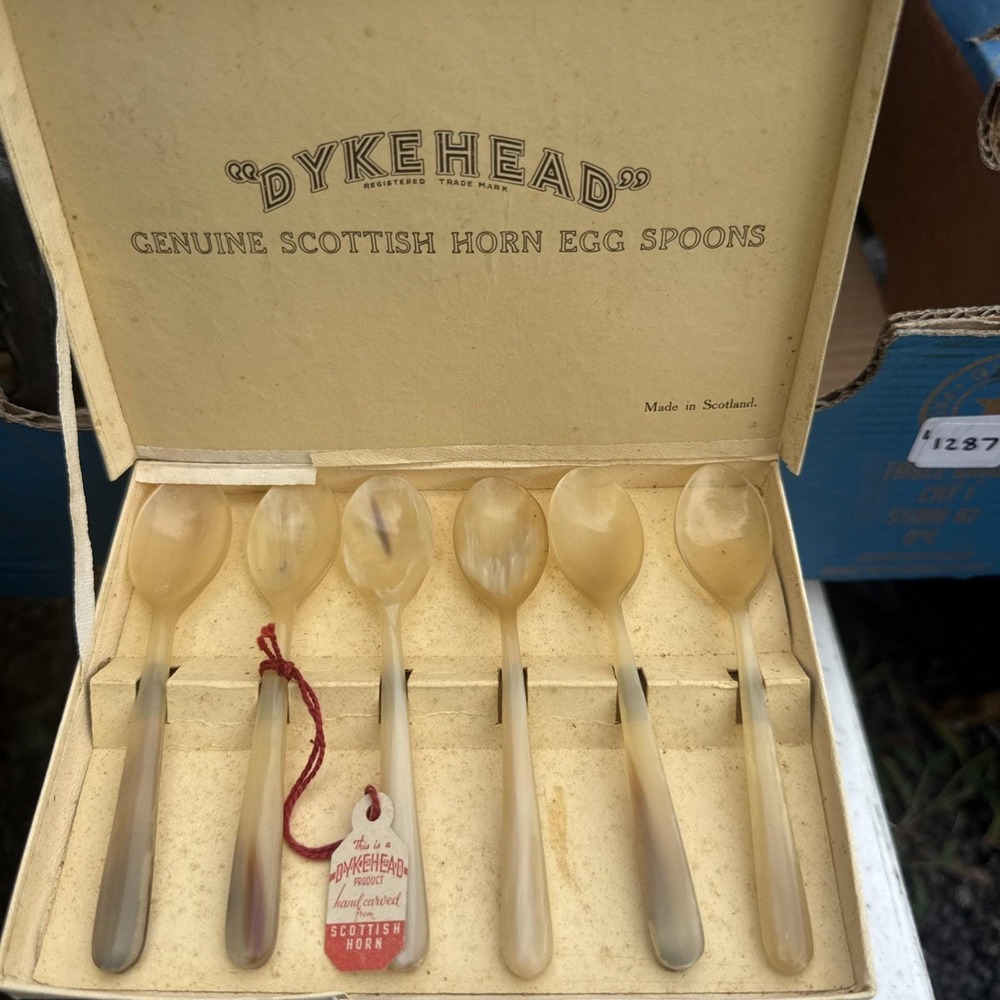 Dykehead Scottish Horn Spoon Set Handcrafted Vintage Original Tag 5 Inches